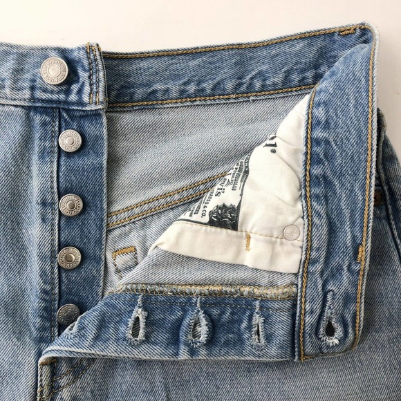 Levi's 501 High Rise Denim Shorts Womens 28 Button Fly Distressed Frayed Premium - Picture 6 of 10